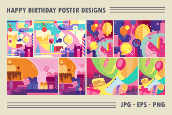 Download Set of Happy Birthday Poster Designs. - Set Collection