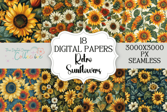 Download Retro Sunflowers Seamless Pattern Papers - Retro Collection