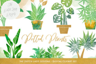 Download Plants Clipart Set - Potted Plant Images - Indoor Greenery & Flora Graphics - Watercolor Stains - Set Collection