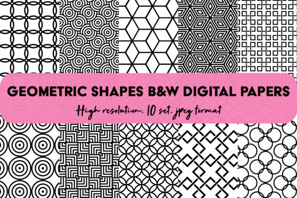 Download Geometric Digital Papers Set Pattern B&amp;W - Set Collection