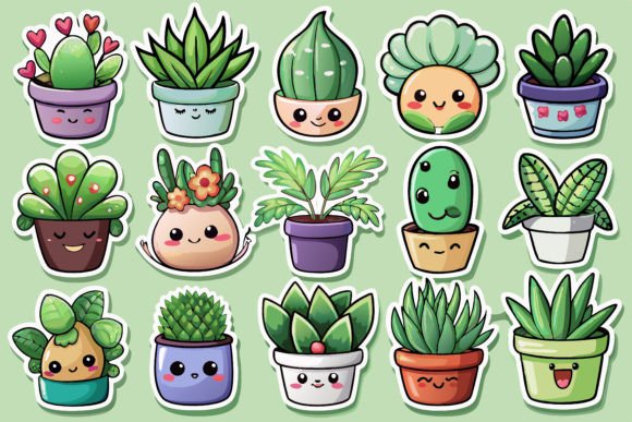 Download Kawaii Cute Potted Plant Sticker Set - Set Collection