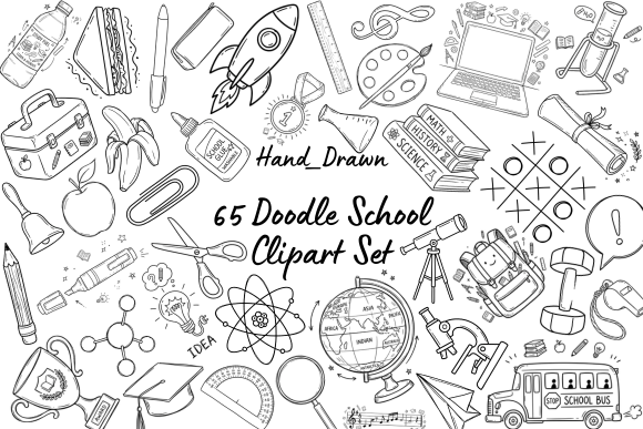 Download 65 Back to School Doodle Clipart Set - Set Collection