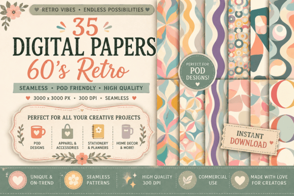 Download 60s Boho Retro Seamless Patterns - Retro Collection