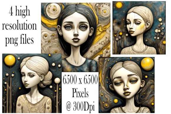 Download Big-Eyed Abstract Portraits Set of 4 - Set Collection