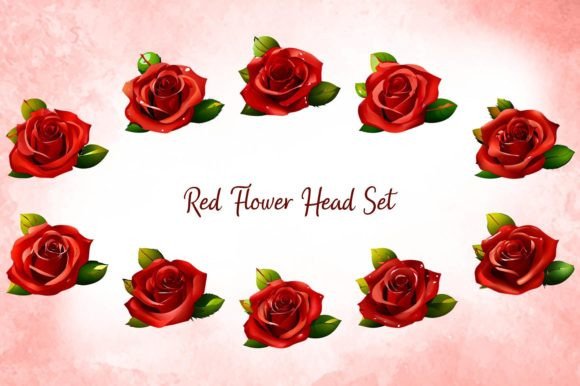Download Red Flower Head Set - Set Collection