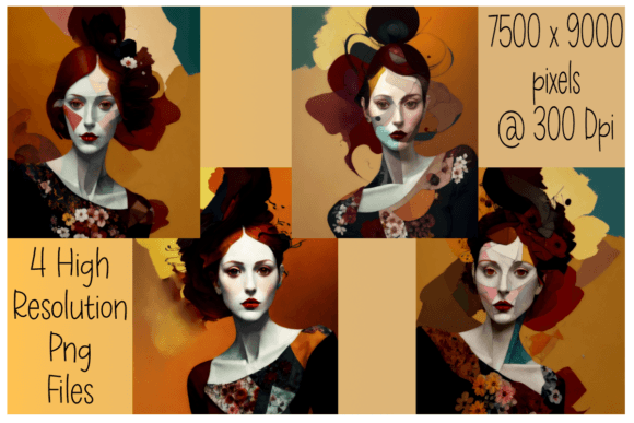Download Abstract Women Portraits Set of 4 - Set Collection