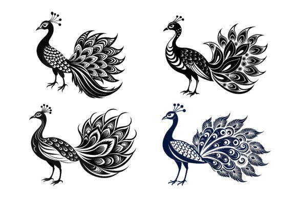 Download Peacock Line Art Silhouette Set. - Set Collection
